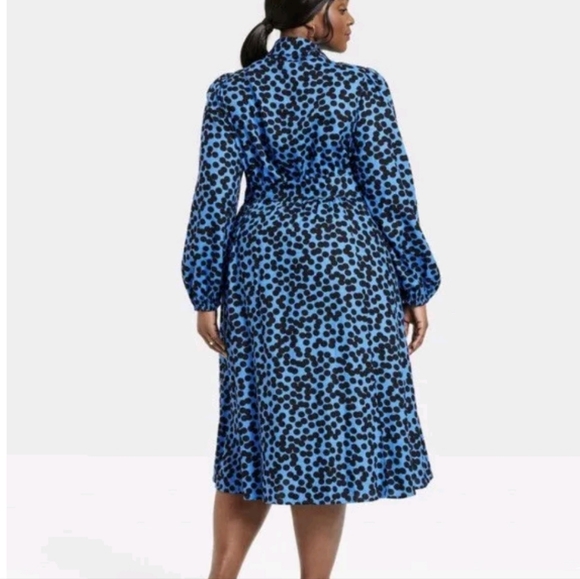 🎯nwot ava & viv blue & black polka dot buttondown Belted shirtdress - Picture 2 of 5